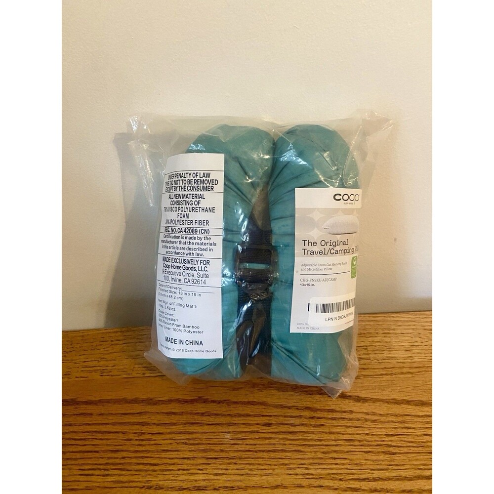 Coop Home Goods Adjustable Travel Camping Pillow Memory Foam Microfiber NEW Blue